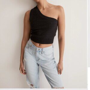 Madewell Textural-Knit One-Shoulder Sweater Tank in True Black